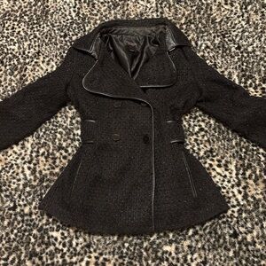 Victoria's Secret Black Textured Peacoat with Tailored Waist